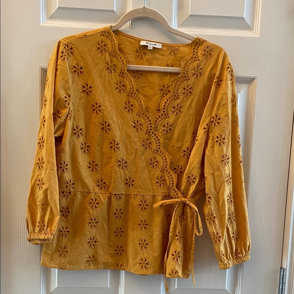 Madewell Mustard Yellow Embroidered Blouse